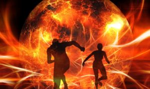 persone che scappano dal fuoco