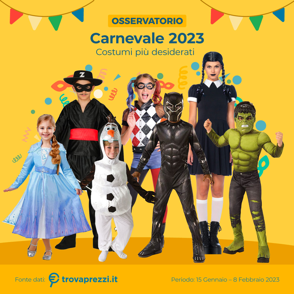 Carnevale, i trend 2023: tra i costumi più ricercati Mercoledì Addams e  Elsa di Frozen