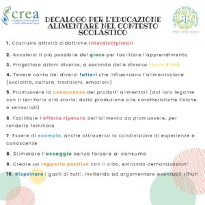 Educazione alimentare, il Decalogo del CREA