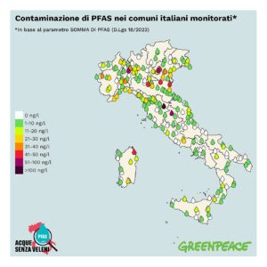 Contaminazione di PFAS nei comuni italiani monitorati 