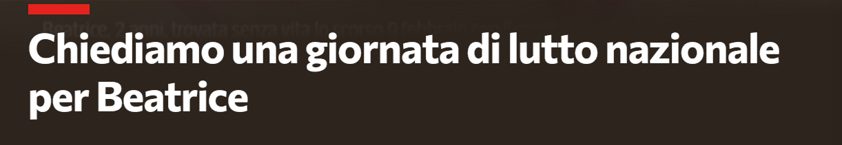 Una giornata di lutto nazionale per Beatrice, la petizione su Change.org