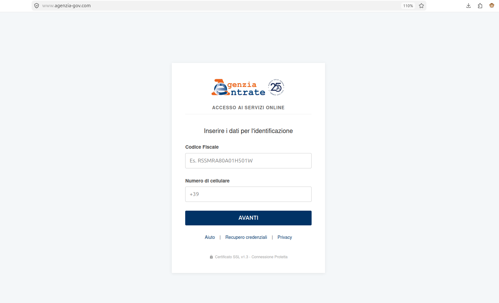 homepage sito malevolo